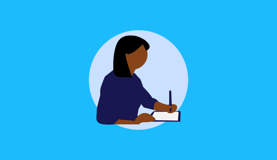 Illustration of woman writing.