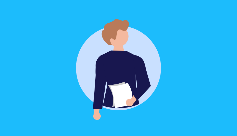 Illustration of man holding papers.
