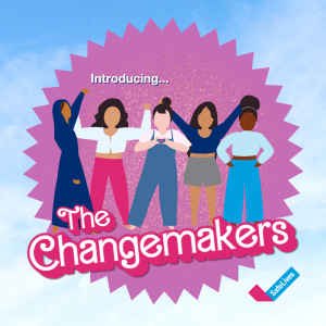 The Changemakers logo. Says "Introducing...The Changemakers" with an animated graphic of 5 girls. 