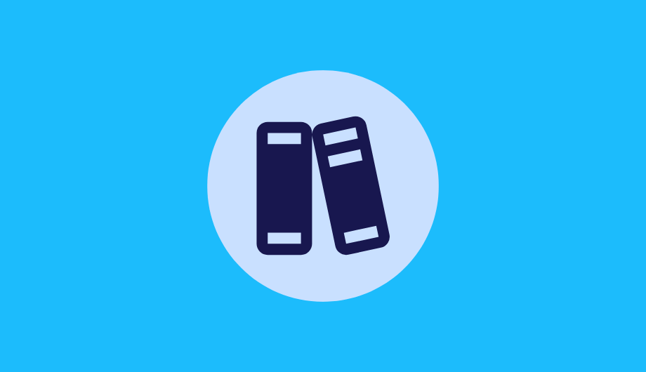 Blue icon of books.