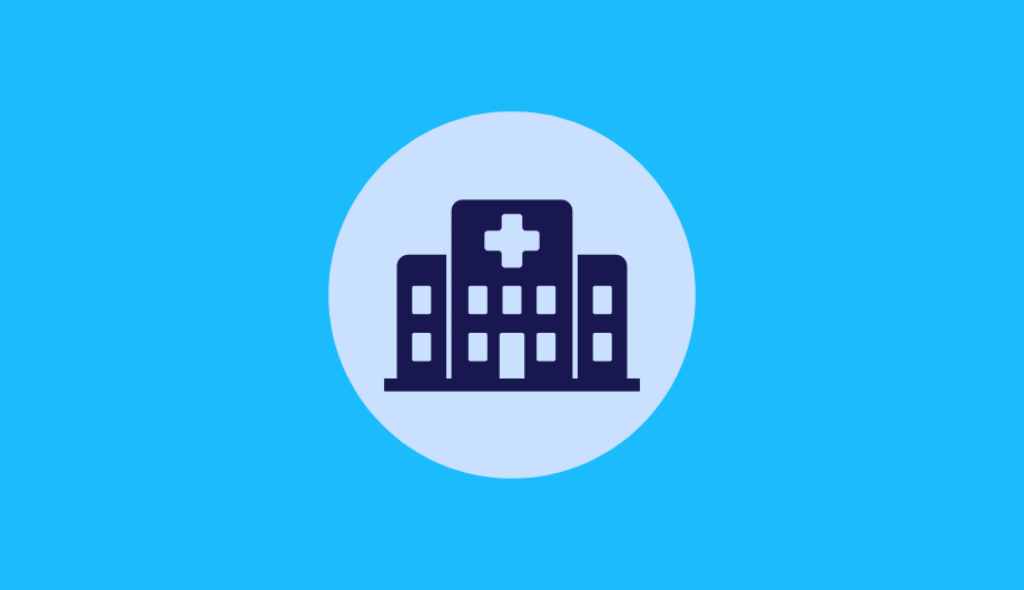 Blue icon of a hospital.