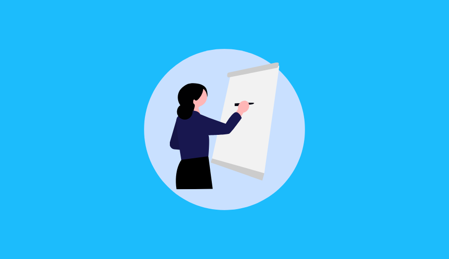 Illustration of woman writing on board.