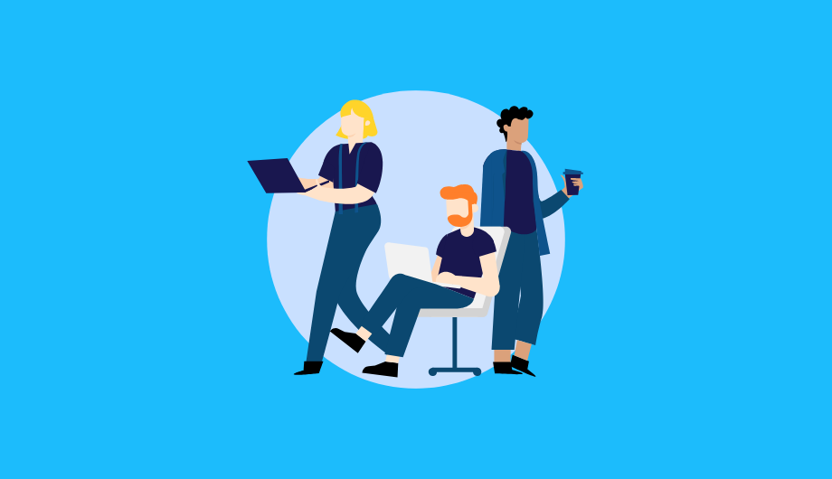 Illustration of three people working.