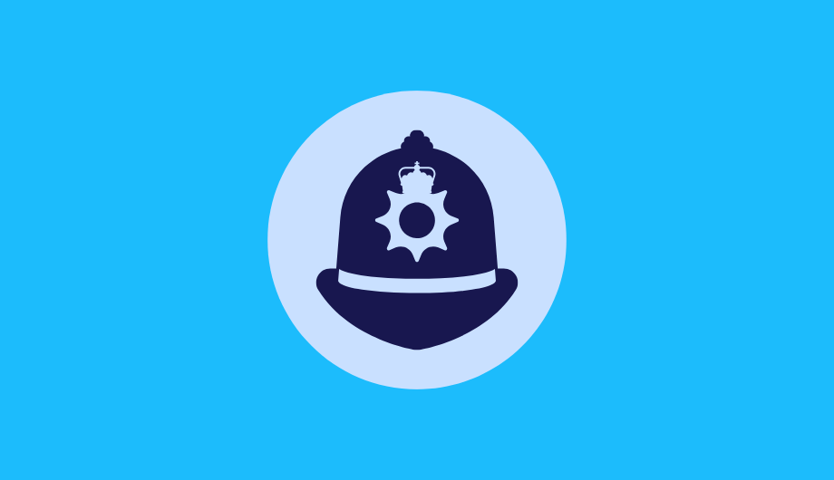 Blue police helmet icon.