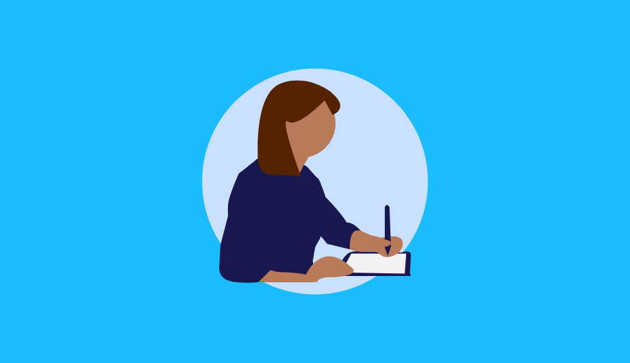 Illustration of woman writing.