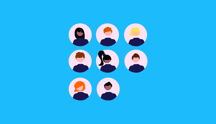 Illustration of eight people.